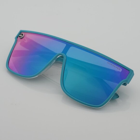 Quiksilver Shield Sunglasses Electric Blue Frame Flash Blue-Purple Mirror Lens - Picture 6 of 12